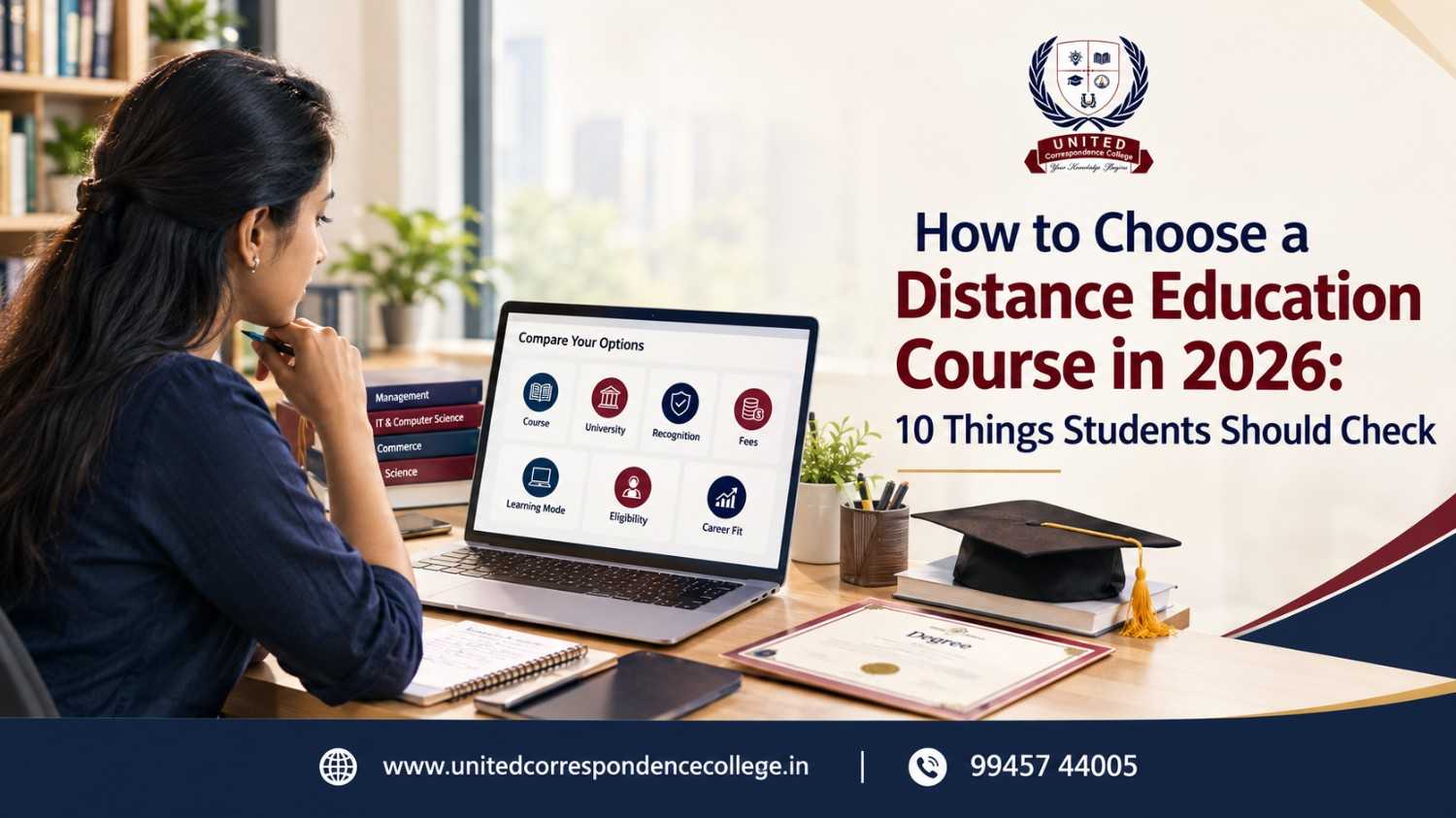 Student comparing distance education courses, universities and admission requirements in Bangalore