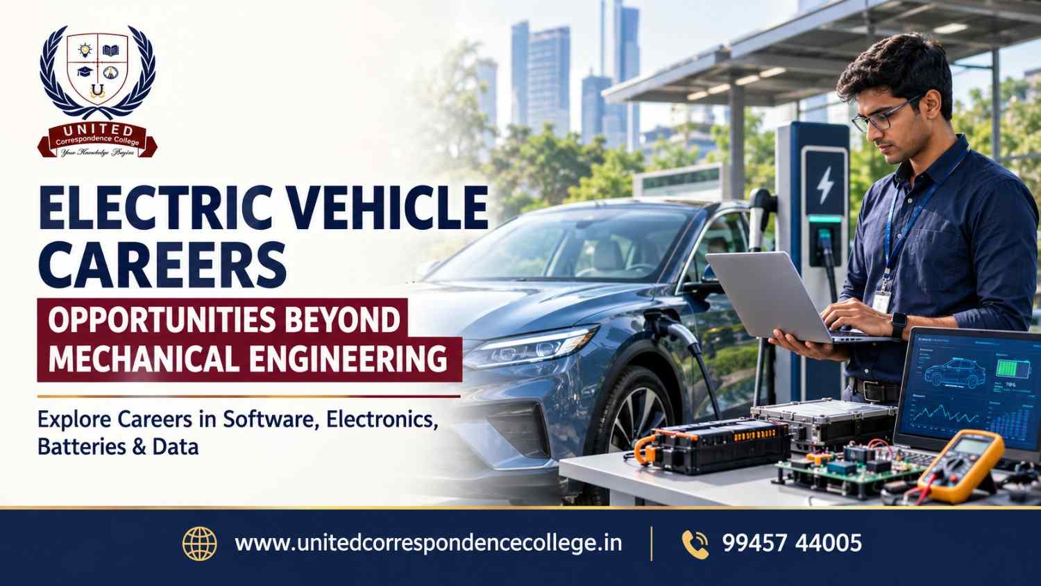 Electric vehicle careers in India beyond mechanical engineering, featuring software, battery technology, electronics and charging infrastructure.