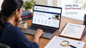 Student verifying university recognition, programme eligibility and admission details before choosing a distance degree